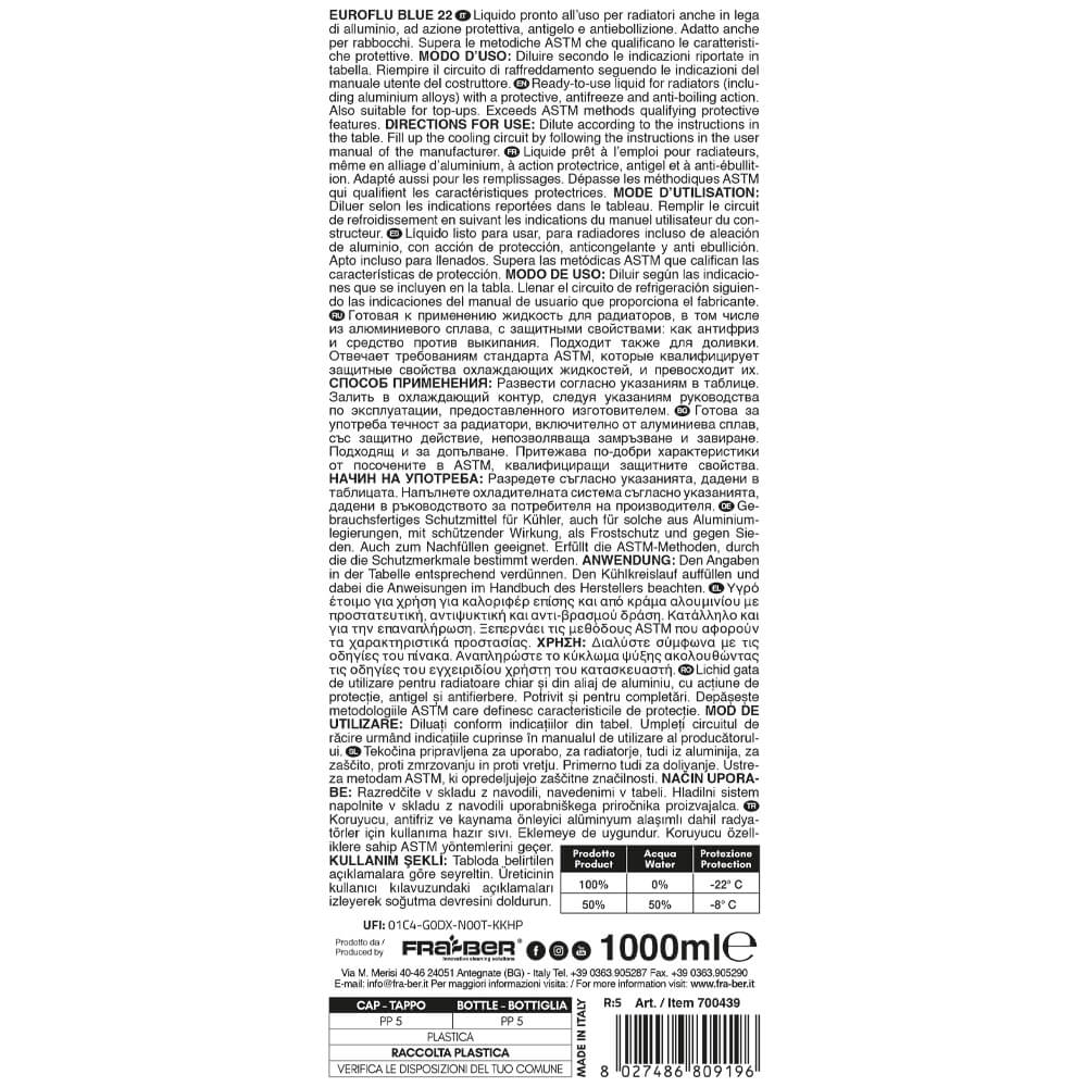 Liquido Radiatori Blu Antigelo Euroflu Blu -22 Fra-Ber Liquido Radiatori Blu Antigelo Euroflu Blu -22 Fra-Ber