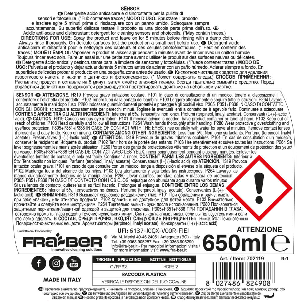 Fra-Ber Sensor Anti-limescale Spray for Photocells and Sensors